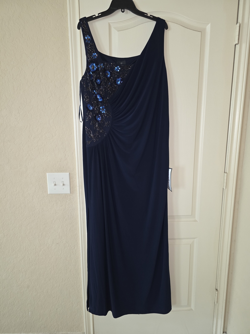 Elegant Navy Evening Dress with Beaded Detail